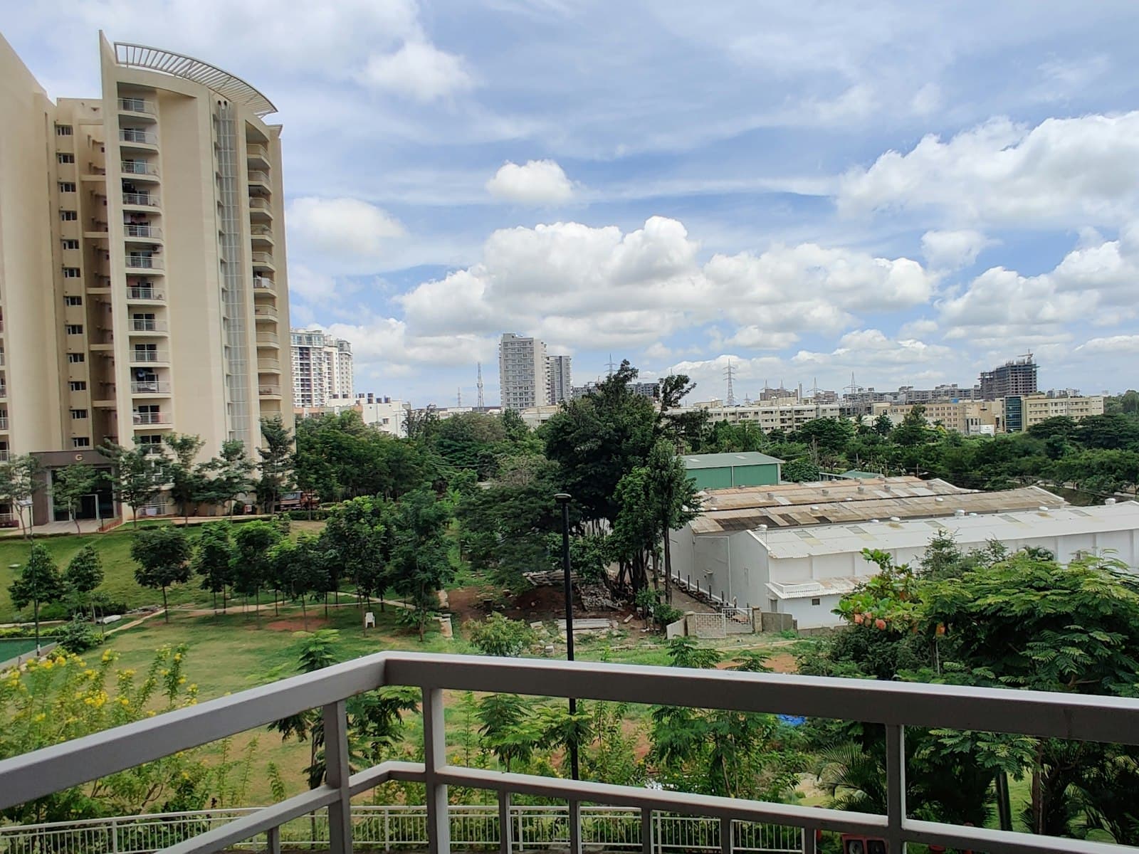 Residential towers and green space in Bengaluru, photographed